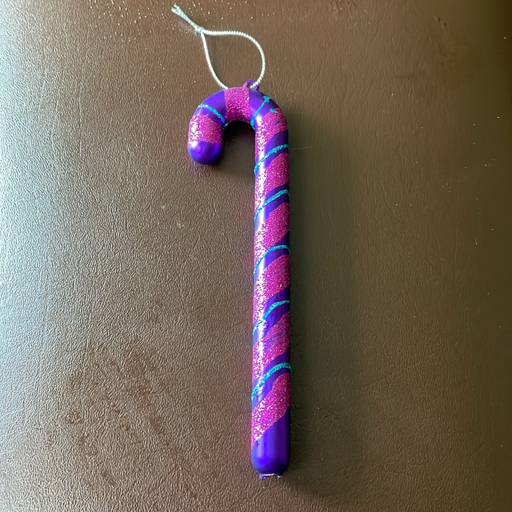 Purple Glass 6.5" Candy Cane Hanging Christmas Ornaments Glitter